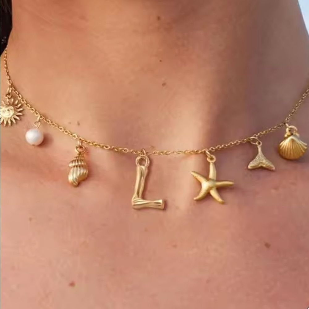 Initial L Gold Boho beach Charm Necklace | NWOT